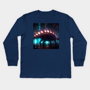 Futuristic Cyberpunk Stegosaurus Kids Long Sleeve T-Shirt